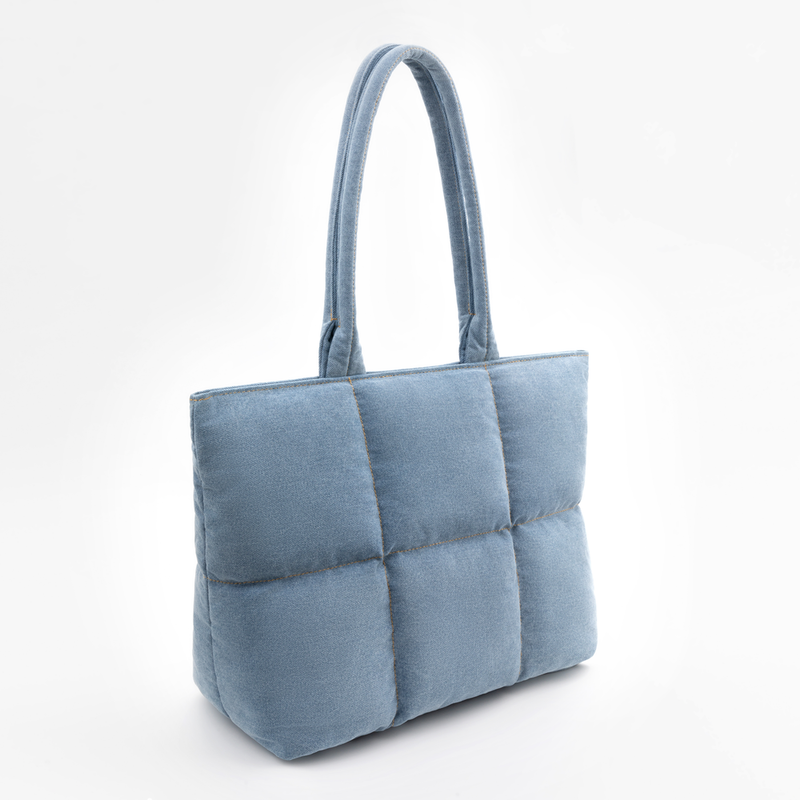 Askılı Puffy Laptop/Tablet Tote Çanta - Denim